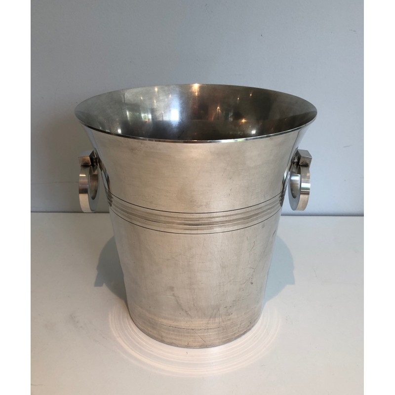 Seau à Champagne en Métal Argenté d'Époque Art Déco, Travail Français Poinçonné, Vers 1930