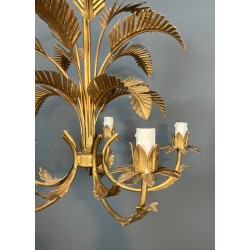 Five-Arm Gilt Iron Palm Tree Chandelier in the Style of Coco Chanel, French Work, Circa 1970