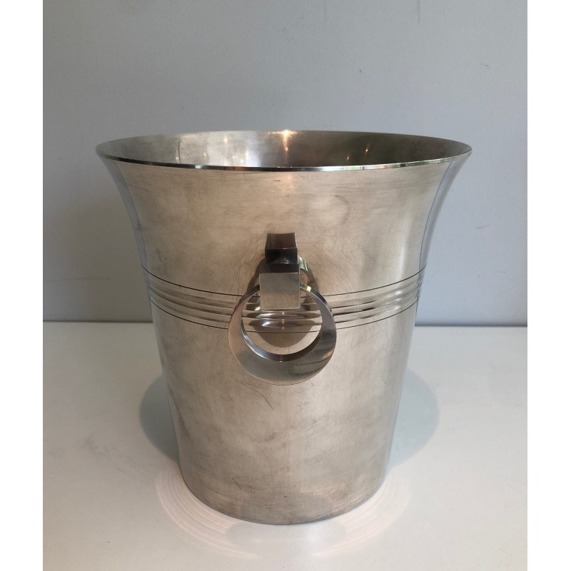 Seau à Champagne en Métal Argenté d'Époque Art Déco, Travail Français Poinçonné, Vers 1930