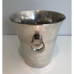 Seau à Champagne en Métal Argenté d'Époque Art Déco, Travail Français Poinçonné, Vers 1930