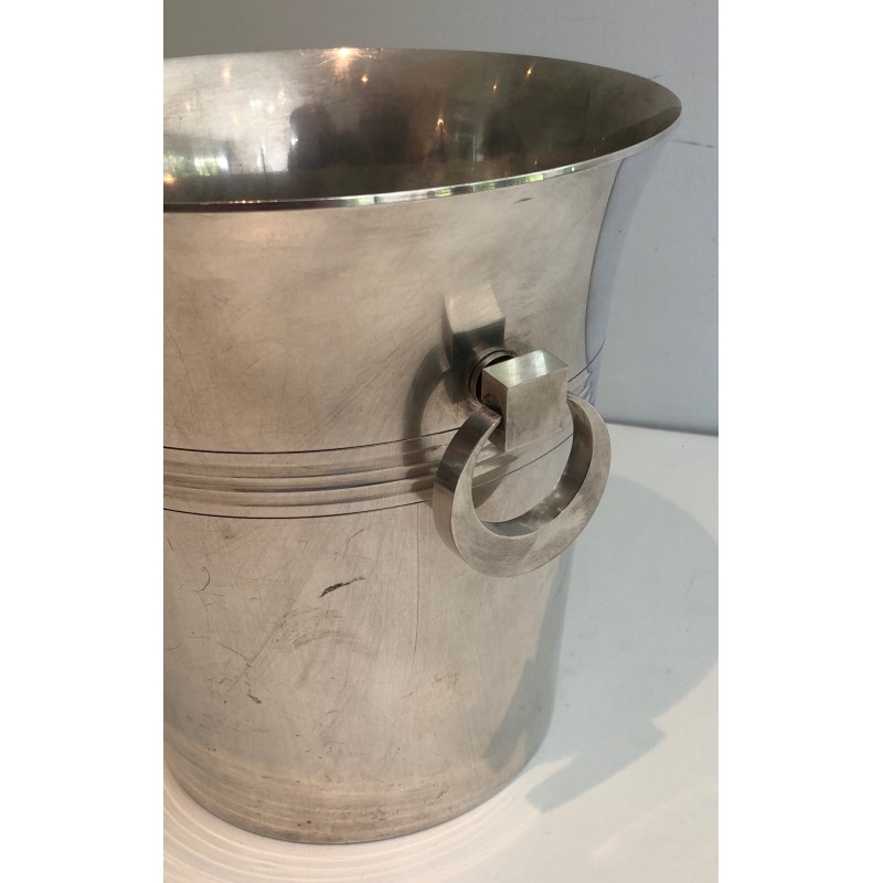 Seau à Champagne en Métal Argenté d'Époque Art Déco, Travail Français Poinçonné, Vers 1930