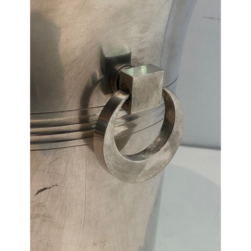Seau à Champagne en Métal Argenté d'Époque Art Déco, Travail Français Poinçonné, Vers 1930