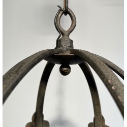 Lustre Cage à Six Bras de Lumière en Fer Forgé de Style Gothique, Travail Français, Vers 1950