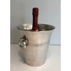 Seau à Champagne en Métal Argenté d'Époque Art Déco, Travail Français Poinçonné, Vers 1930