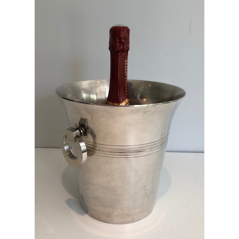 Seau à Champagne en Métal Argenté d'Époque Art Déco, Travail Français Poinçonné, Vers 1930