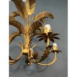Five-Arm Gilt Iron Palm Tree Chandelier in the Style of Coco Chanel, French Work, Circa 1970