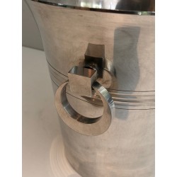 Seau à Champagne en Métal Argenté d'Époque Art Déco, Travail Français Poinçonné, Vers 1930