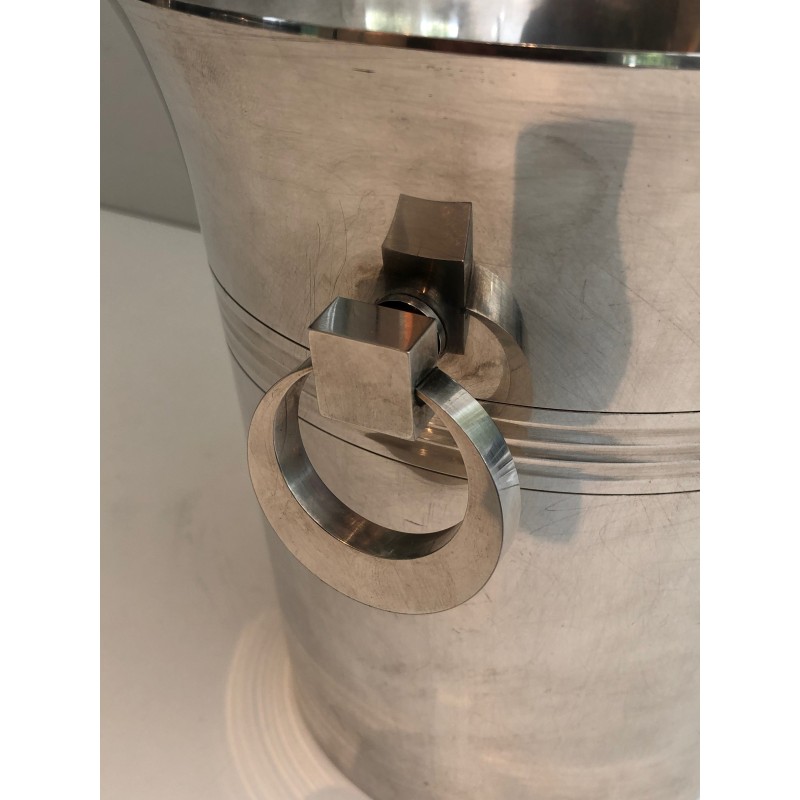 Seau à Champagne en Métal Argenté d'Époque Art Déco, Travail Français Poinçonné, Vers 1930