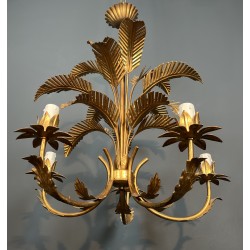 Five-Arm Gilt Iron Palm Tree Chandelier in the Style of Coco Chanel, French Work, Circa 1970
