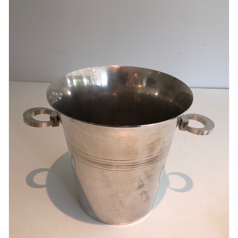 Seau à Champagne en Métal Argenté d'Époque Art Déco, Travail Français Poinçonné, Vers 1930