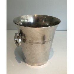 Seau à Champagne en Métal Argenté d'Époque Art Déco, Travail Français Poinçonné, Vers 1930