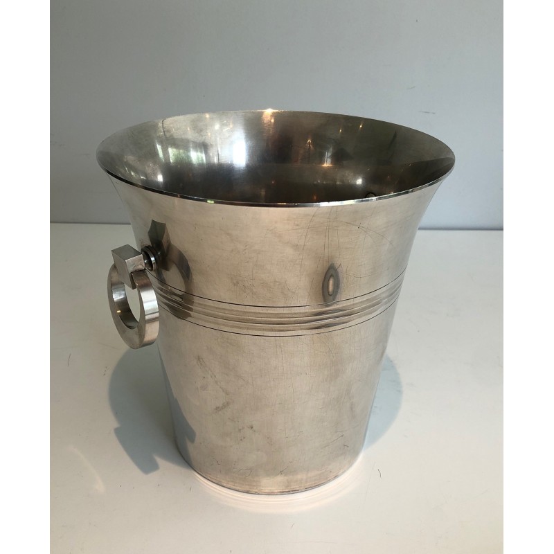 Seau à Champagne en Métal Argenté d'Époque Art Déco, Travail Français Poinçonné, Vers 1930