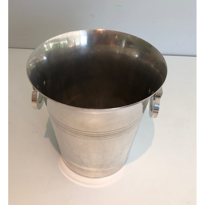 Seau à Champagne en Métal Argenté d'Époque Art Déco, Travail Français Poinçonné, Vers 1930
