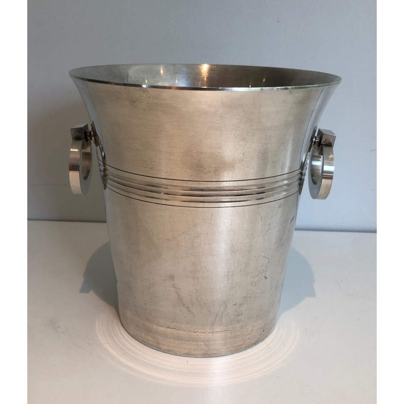 Seau à Champagne en Métal Argenté d'Époque Art Déco, Travail Français Poinçonné, Vers 1930