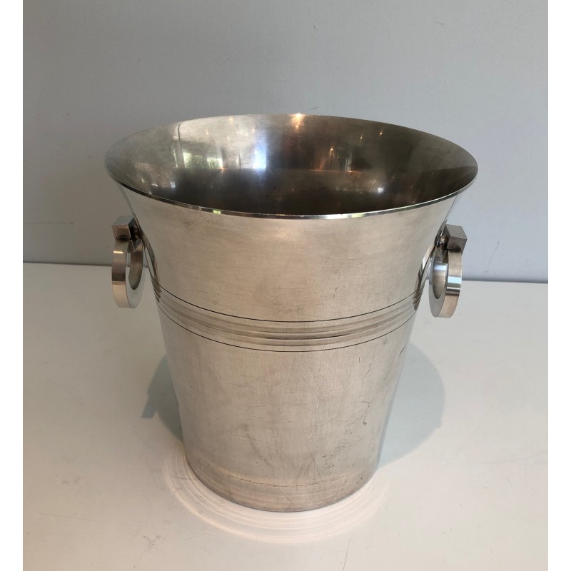 Seau à Champagne en Métal Argenté d'Époque Art Déco, Travail Français Poinçonné, Vers 1930