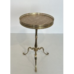 Neoclassical Brass Guéridon with Marble Top, Attributed to Maison Jansen, French Work, Circa 1940