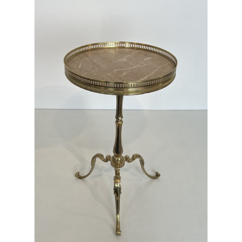 Neoclassical Brass Guéridon with Marble Top, Attributed to Maison Jansen, French Work, Circa 1940