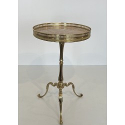 Neoclassical Brass Guéridon with Marble Top, Attributed to Maison Jansen, French Work, Circa 1940