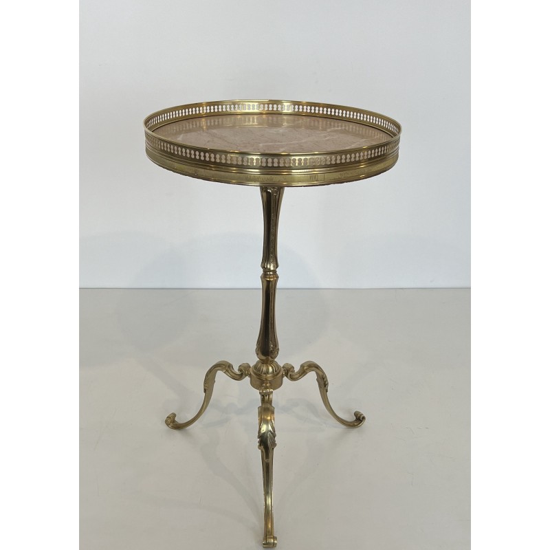 Neoclassical Brass Guéridon with Marble Top, Attributed to Maison Jansen, French Work, Circa 1940