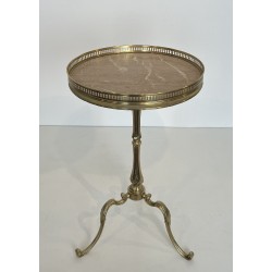 Neoclassical Brass Guéridon with Marble Top, Attributed to Maison Jansen, French Work, Circa 1940
