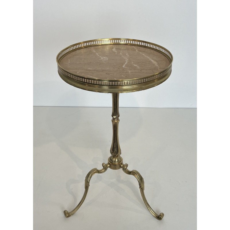 Neoclassical Brass Guéridon with Marble Top, Attributed to Maison Jansen, French Work, Circa 1940