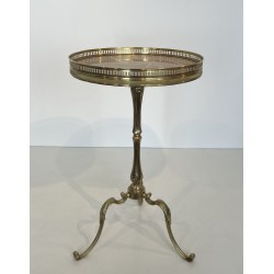 Neoclassical Brass Guéridon with Marble Top, Attributed to Maison Jansen, French Work, Circa 1940