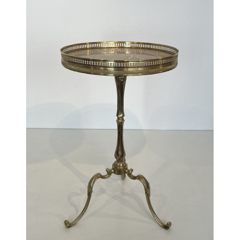 Neoclassical Brass Guéridon with Marble Top, Attributed to Maison Jansen, French Work, Circa 1940