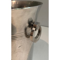 Seau à Champagne en Métal Argenté d'Époque Art Déco, Travail Français Poinçonné, Vers 1930