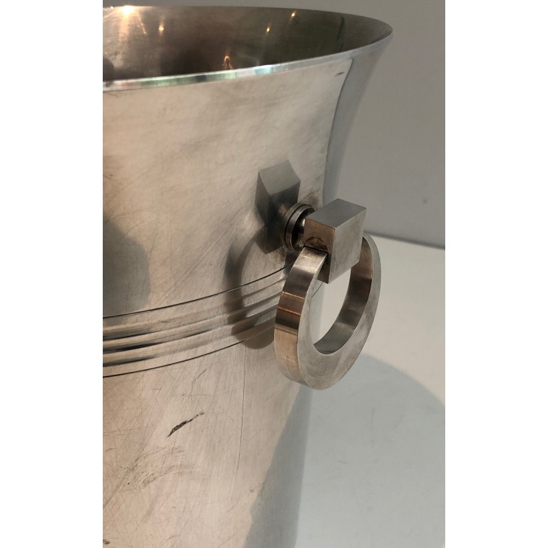 Seau à Champagne en Métal Argenté d'Époque Art Déco, Travail Français Poinçonné, Vers 1930