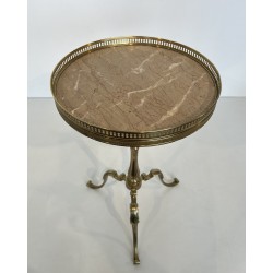 Neoclassical Brass Guéridon with Marble Top, Attributed to Maison Jansen, French Work, Circa 1940