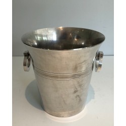 Seau à Champagne en Métal Argenté d'Époque Art Déco, Travail Français Poinçonné, Vers 1930