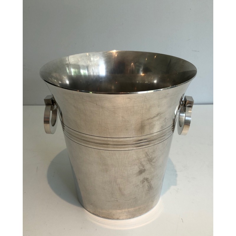 Seau à Champagne en Métal Argenté d'Époque Art Déco, Travail Français Poinçonné, Vers 1930