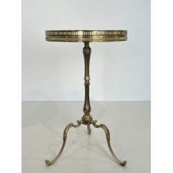 Neoclassical Brass Guéridon with Marble Top, Attributed to Maison Jansen, French Work, Circa 1940