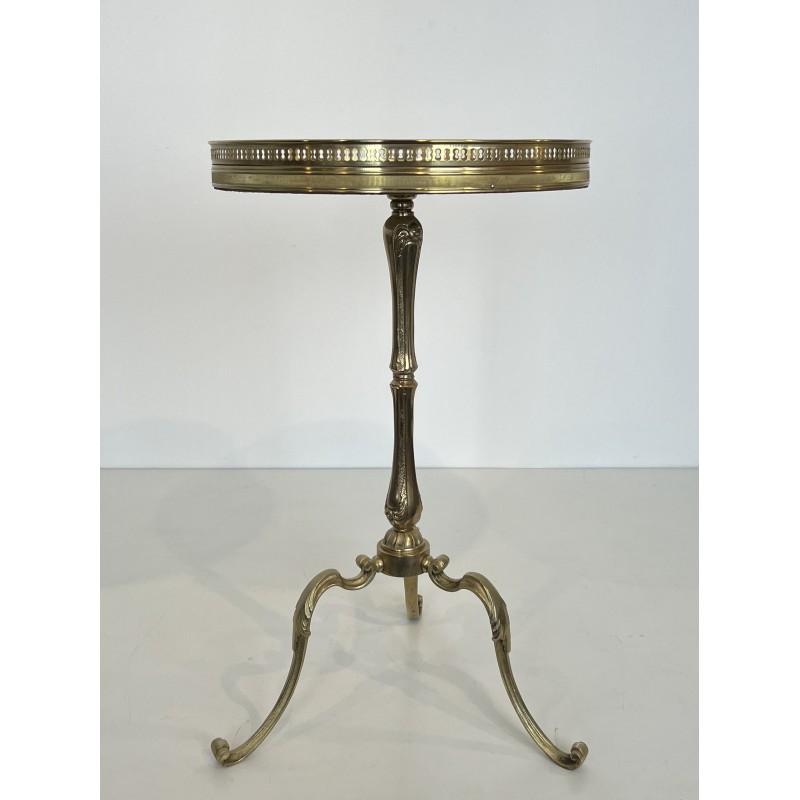 Neoclassical Brass Guéridon with Marble Top, Attributed to Maison Jansen, French Work, Circa 1940