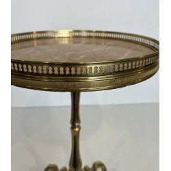 Neoclassical Brass Guéridon with Marble Top, Attributed to Maison Jansen, French Work, Circa 1940