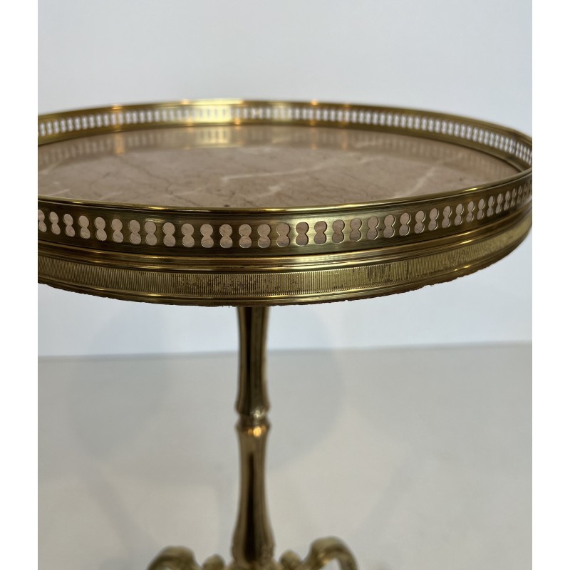 Neoclassical Brass Guéridon with Marble Top, Attributed to Maison Jansen, French Work, Circa 1940