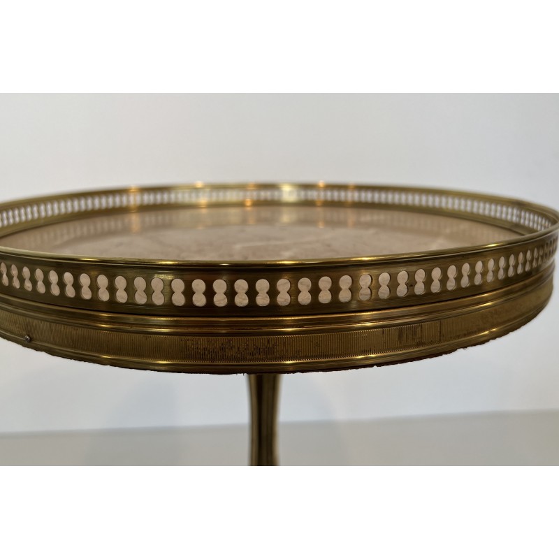 Neoclassical Brass Guéridon with Marble Top, Attributed to Maison Jansen, French Work, Circa 1940