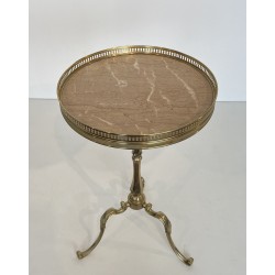 Neoclassical Brass Guéridon with Marble Top, Attributed to Maison Jansen, French Work, Circa 1940
