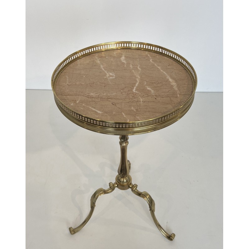 Neoclassical Brass Guéridon with Marble Top, Attributed to Maison Jansen, French Work, Circa 1940
