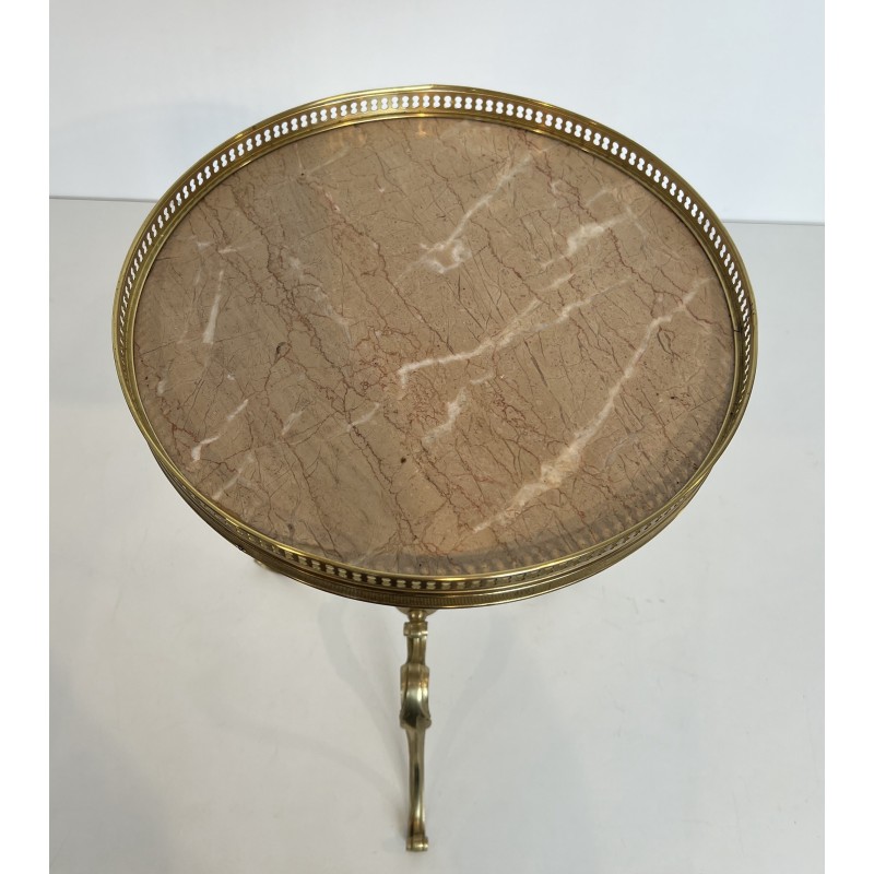 Neoclassical Brass Guéridon with Marble Top, Attributed to Maison Jansen, French Work, Circa 1940