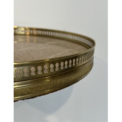 Neoclassical Brass Guéridon with Marble Top, Attributed to Maison Jansen, French Work, Circa 1940
