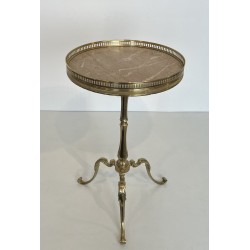 Neoclassical Brass Guéridon with Marble Top, Attributed to Maison Jansen, French Work, Circa 1940