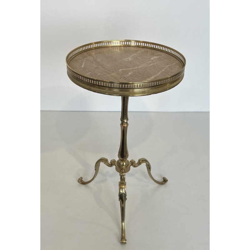 Neoclassical Brass Guéridon with Marble Top, Attributed to Maison Jansen, French Work, Circa 1940