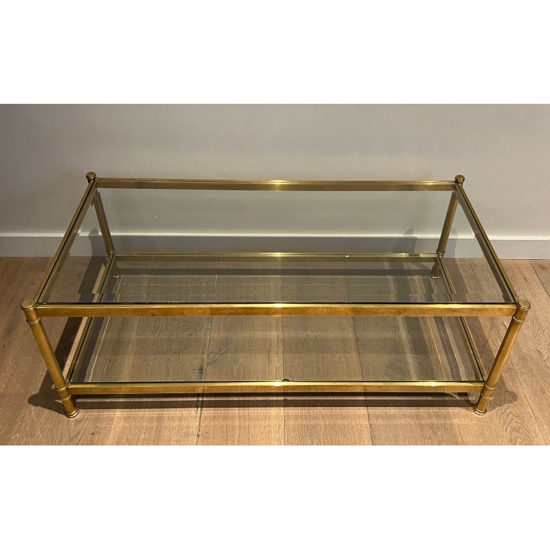 Two-Tier Brass and Glass Coffee Table by Roche Bobois, French Work, Circa 1970