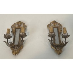 Paire d'Appliques Art Déco en Bois Sculpté avec Miroir | Travail Italien, vers 1935
