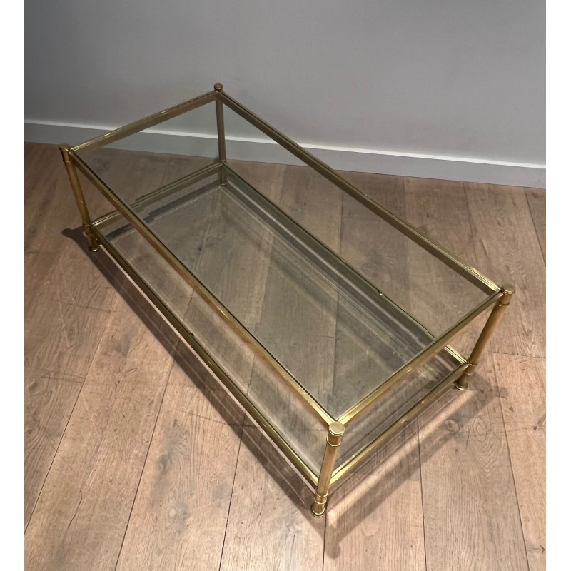 Two-Tier Brass and Glass Coffee Table by Roche Bobois, French Work, Circa 1970