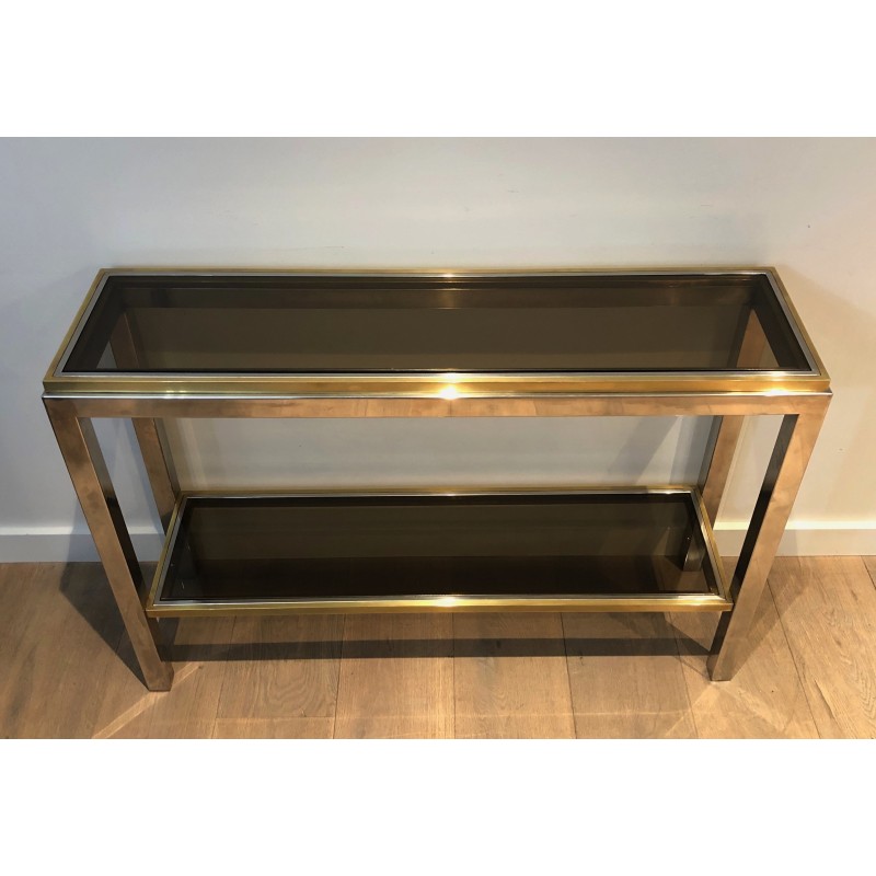 Console en Chrome et Laiton, Attribuée à Jean-Charles, Travail Français, Vers 1970
