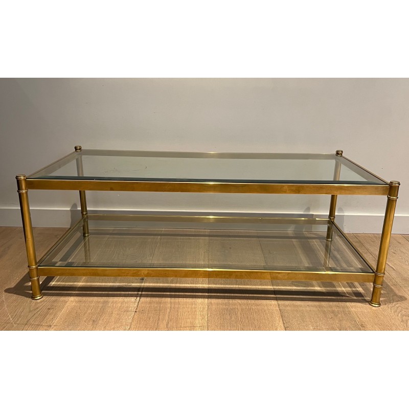 Two-Tier Brass and Glass Coffee Table by Roche Bobois, French Work, Circa 1970