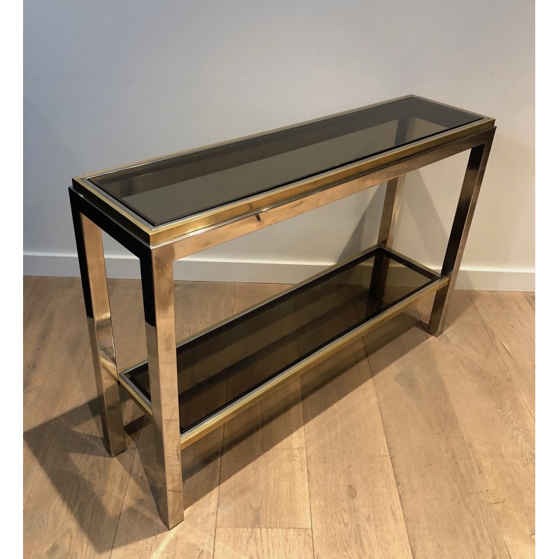 Console en Chrome et Laiton, Attribuée à Jean-Charles, Travail Français, Vers 1970