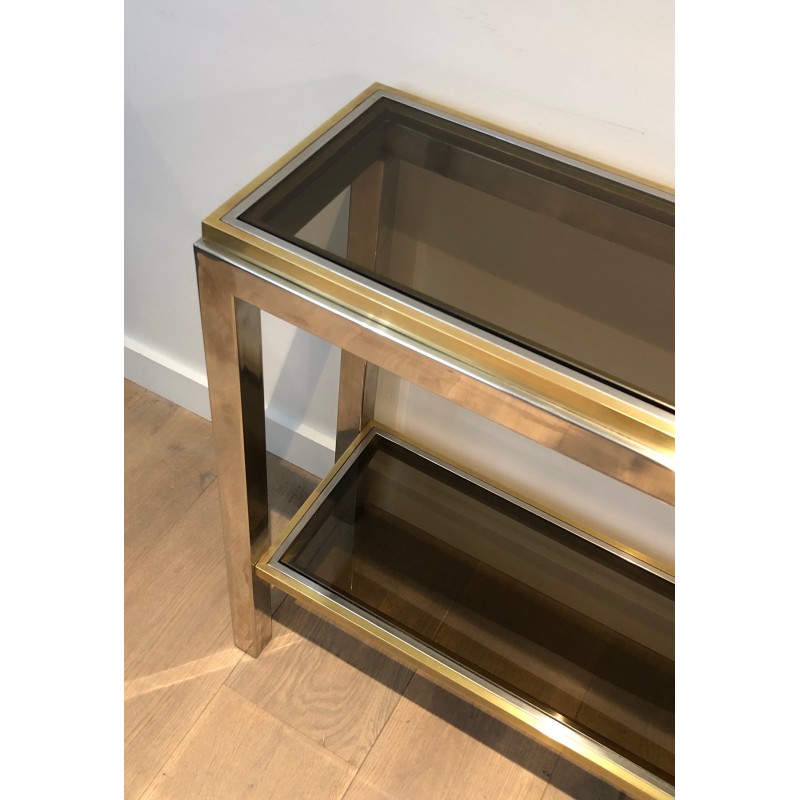 Console en Chrome et Laiton, Attribuée à Jean-Charles, Travail Français, Vers 1970